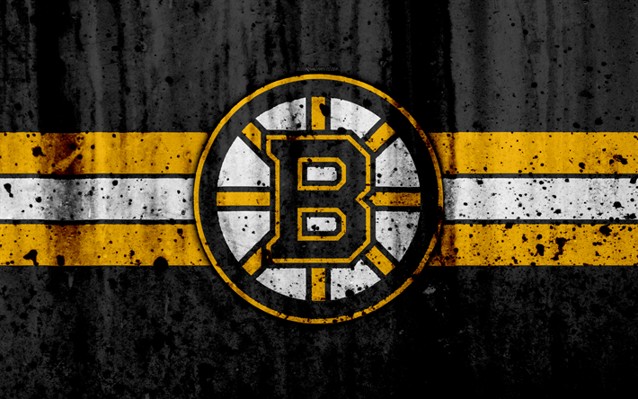 4k, Boston Bruins, grunge, NHL, hockey, art, Eastern Conference, USA, logo, stone texture, Atlantic Division