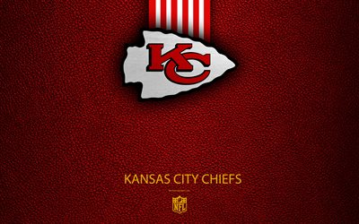 Kansas City Chiefs, 4k, American football, logo, emblem, Kansas City, Missouri, USA, NFL, red leather texture, National Football League, Western Division