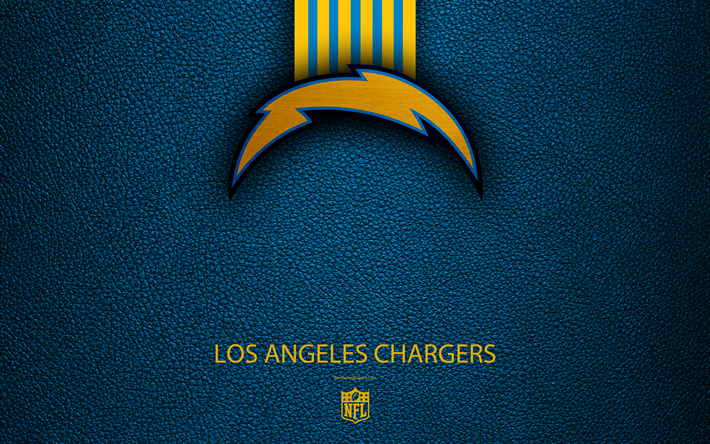 Los Angeles Chargers, 4k, American football, logo, emblem, Los Angeles, California, USA, NFL, red leather texture, National Football League, Western Division