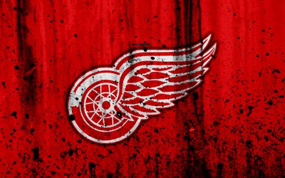 4k, Detroit Red Wings, grunge, NHL, hockey, art, Eastern Conference, USA, logo, stone texture, Atlantic Division