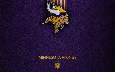 Minnesota Vikings, 4k, american football, logo, leather texture, Minneapolis, Minnesota, USA, emblem, NFL, National Football League, Northern Division