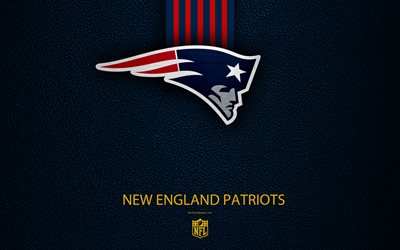 New England Patriots, 4k, american football, logo, leather texture, New England, USA, emblem, NFL, National Football League, Eastern Division