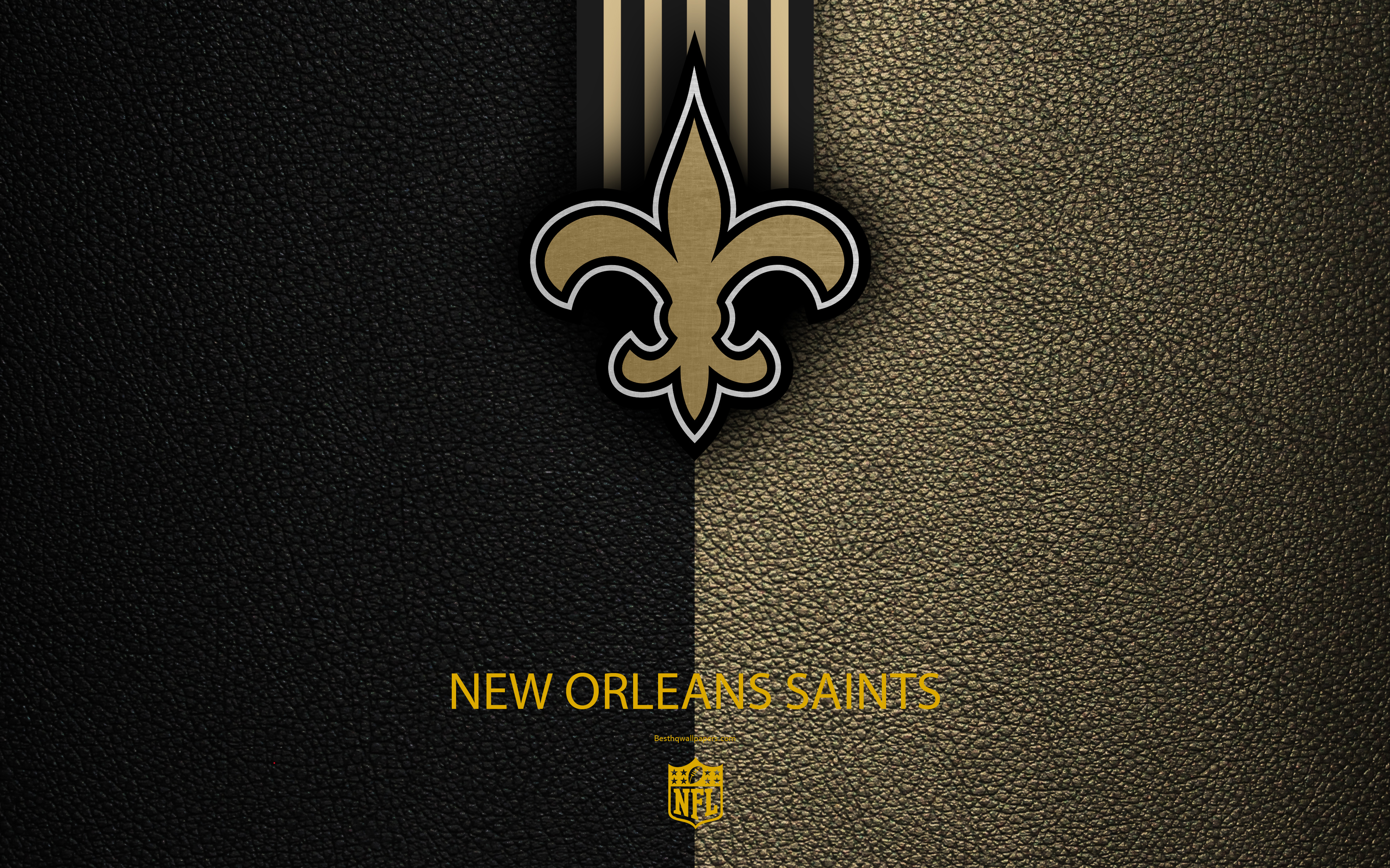 Les New Orleans Saints, 4k, le football am&#233;ricain, le logo en cuir &#224; la texture, de la Nouvelle-Orl&#233;ans, Louisiane, etats-unis, de l&#39;embl&#232;me, la NFL, la Ligue Nationale de Football, Division du Sud
