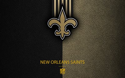 New Orleans Saints, 4k, american football, logo, leather texture, New Orleans, Louisiana, USA, emblem, NFL, National Football League, Southern Division