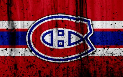 4k, Montreal Canadiens, grunge, NHL, hockey, art, Eastern Conference, USA, logo, stone texture, Atlantic Division