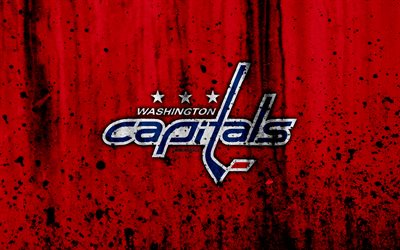 4k, Boston Bruins, grunge, NHL, hockey, art, Washington Capitals, USA, logo, stone texture, Caps, Metropolitan Division