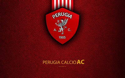 Perugia Calcio 1905, 4K, Italian football club, Perugia FC logo, Perugia, Italy, Serie B, leather texture, football, Italian Football Championships