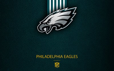 Philadelphia Eagles, 4K, American football, logo, leather texture, Philadelphia, Pennsylvania, USA, emblem, NFL, National Football League, Eastern Division