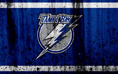 4k, Tampa Bay Lightning, grunge, NHL, hockey, art, Eastern Conference, USA, logo, stone texture, Atlantic Division