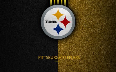 Pittsburgh Steelers, 4K, American football, logo, leather texture, Pittsburgh, Pennsylvania, USA, emblem, NFL, National Football League, Northern Division