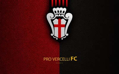 Pro Vercelli FC, 4k, Italian football club, logo, Vercelli, Piedmont, Italy, Serie B, leather texture, football, Italian Football Championships