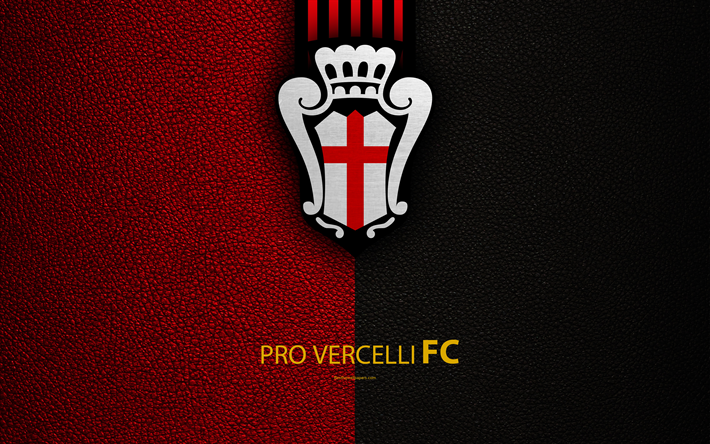 Pro Vercelli FC, 4k, Italian football club, logo, Vercelli, Piedmont, Italia, Serie B, nahka rakenne, jalkapallo, Italian Jalkapallossa