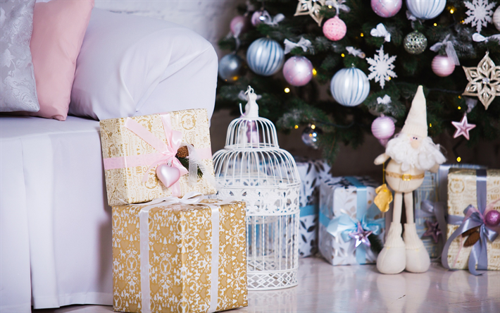 Noel hediyeler, Noel, 2018, Yeni Yıl, kutuları, Yılbaşı ağacı