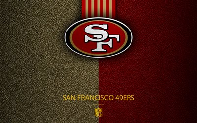 San Francisco 49ers, 4k, amerikkalainen jalkapallo, logo, nahka rakenne, San Francisco, California, USA, tunnus, NFL, National Football League, Western Division