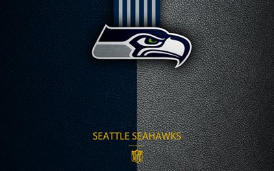 Seattle Seahawks, 4k, american football, logo, leather texture, Seattle, Washington, USA, emblem, NFL, National Football League, Western Division