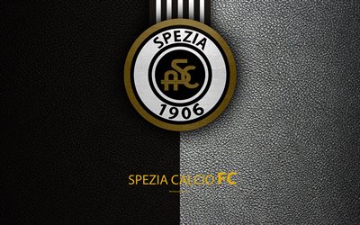Spezia Calcio, FC, 4k, Italian football club, logo, Spice, Italy, Serie B, leather texture, football, Italian Football Championships