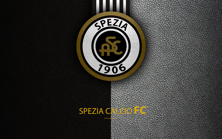 Spezia UEFA, FC, 4k, İtalyan Futbol Kul&#252;b&#252;, logo, Baharat, İtalya, Serie B, deri dokusu, futbol, İtalyan Futbol Şampiyonası