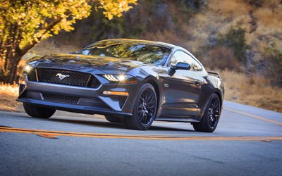 4k, Ford Mustang GT, road, 2018 cars, headlights, supercars, Ford