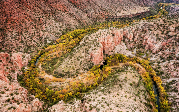 Sycamore Creek, canyon, rio de montanha, Arizona, EUA, rochas