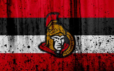 4k, Ottawa Senators, grunge, NHL, hockey, art, Eastern Conference, USA, logo, stone texture, Atlantic Division