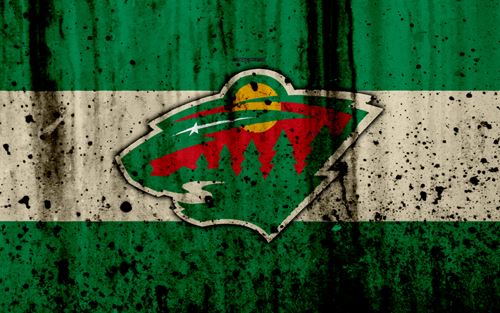 4k, Minnesota Wild, grunge, NHL, hockey, art, Western Conference, USA, logo, stone texture, Central Division