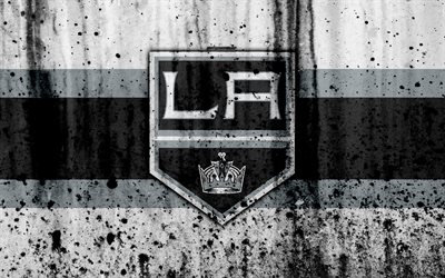4k, Los Angeles Kings, grunge, NHL, hockey, art, Western Conference, USA, logo, LA Kings, stone texture, Pacific Division
