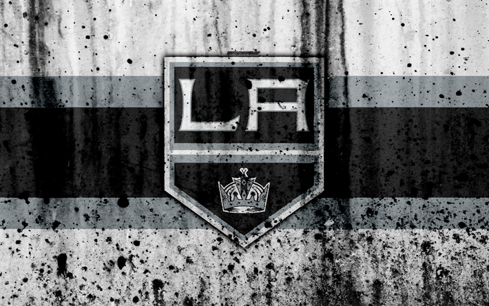 4k, les Kings de Los Angeles, du grunge, de la NHL, hockey, l&#39;art, la Conf&#233;rence de l&#39;Ouest, etats-unis, le logo, les Kings de la pierre, de la texture, de la Division du Pacifique