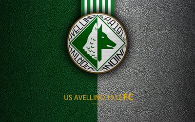 US Avellino 1912 FC, 4K, Italian football club, logo, Avellino, Italy, Serie B, leather texture, football, Italian Football Championships