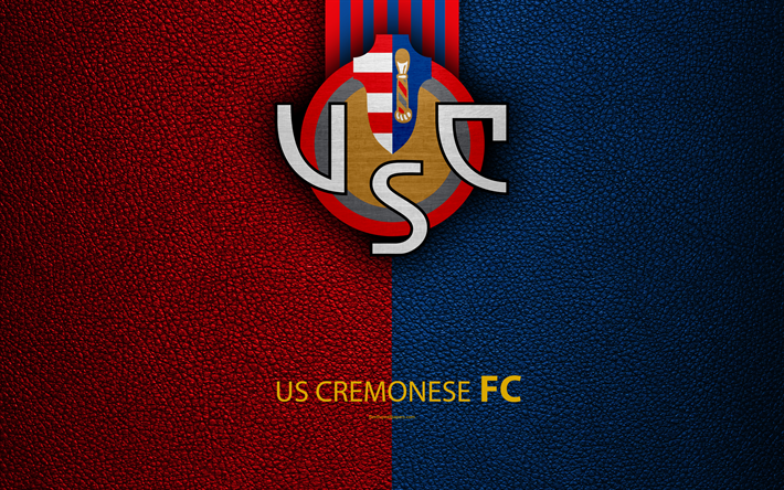 US Cremonese FC, 4K, Italian football club, logo, Cremona, Italy, Serie B, leather texture, football, Italian Football Championships
