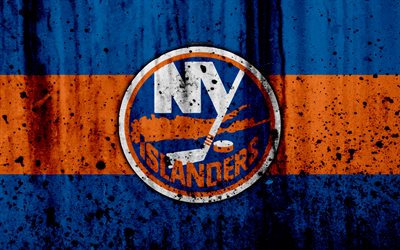 4k, New York Islanders, grunge, NHL, hockey, art, Eastern Conference, USA, logo, NY Islanders, stone texture, Metropolitan Division