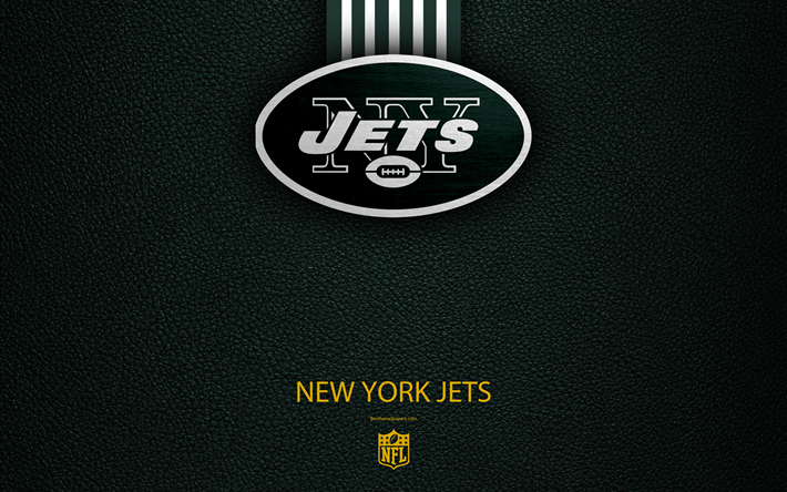 New York Jets, 4k, futebol americano, logo, textura de couro, Nova York, EUA, emblema, NFL, A Liga Nacional De Futebol, Divis&#227;o Leste