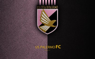 Palermo FC, 4K, Italian football club, logo, Palermo, Italy, Serie B, leather texture, football, Italian Football Championships