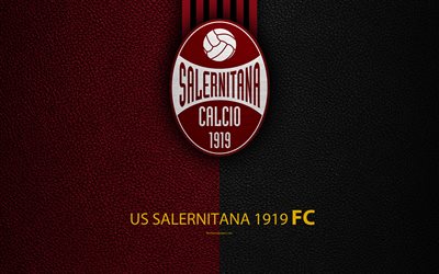 Salernitana 1919 FC, 4K, Italian football club, logo, Salerno, Campania, Italy, Serie B, leather texture, football, Italian Football Championships