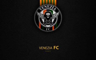 Venezia FC, 4K, Italian football club, logo, Venice, Italy, Serie B, leather texture, football, Italian Football Championships