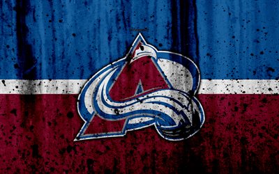 4k, Colorado Avalanche, grunge, NHL, hockey, art, Western Conference, USA, logo, stone texture, Central Division