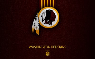 Washington Redskins, 4k, american football, logo, leather texture, Washington, USA, emblem, NFL, National Football League, Eastern Division