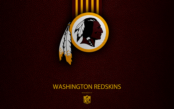 Redskins de Washington, 4k, f&#250;tbol americano, logotipo, textura de cuero, Washington, estados UNIDOS, con el emblema de la NFL, la Liga Nacional de F&#250;tbol, de la Divisi&#243;n del este