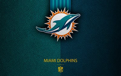 Miami Dolphins, 4k, american football, logo, leather texture, Miami, Florida, USA, emblem, NFL, National Football League, Eastern Division