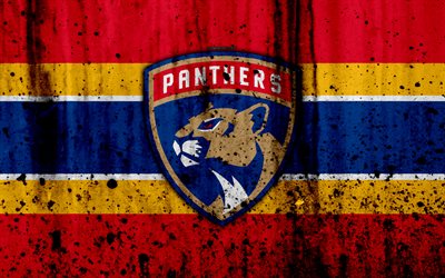 4k, Florida Panthers, grunge, NHL, hockey, art, Eastern Conference, USA, logo, stone texture, Atlantic Division