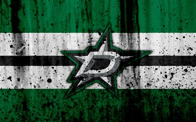 4k, Dallas Stars, grunge, NHL, hockey, art, Western Conference, USA, logo, stone texture, Central Division