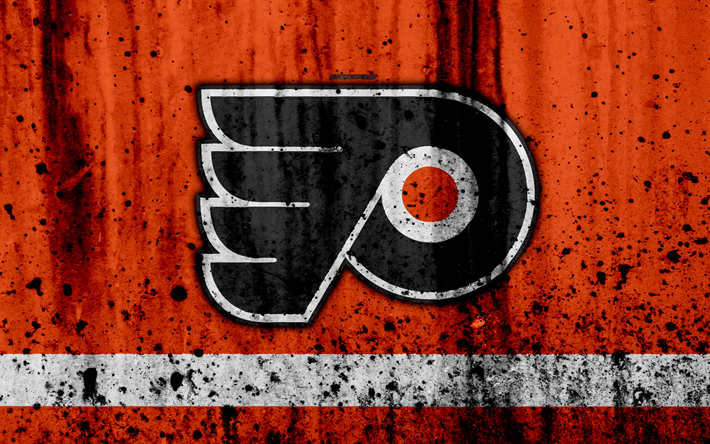 4k, Philadelphia Flyers, grunge, NHL, hockey, art, Eastern Conference, USA, logo, stone texture, Metropolitan Division