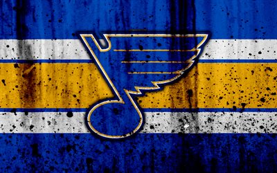 4k, St Louis Blues, grunge, NHL, hockey, art, Western Conference, USA, logo, stone texture, Central Division