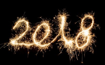 Anno nuovo, 2018, fuochi d&#39;artificio, luci, 2018 concetti