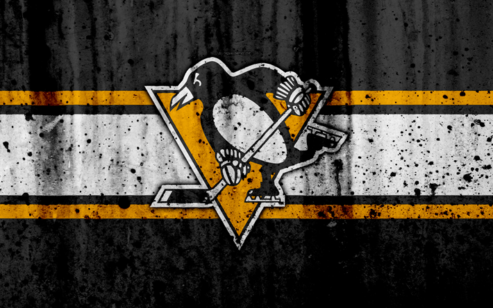 4k, Pittsburgh Penguins, grunge, NHL, hockey, art, Eastern Conference, USA, logo, stone texture, Metropolitan Division