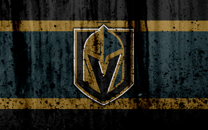 4k, Vegas Golden Knights, grunge, NHL, hockey, art, Western Conference, USA, logo, stone texture, Pacific Division