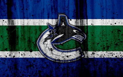 4k, Vancouver Canucks, grunge, NHL, hockey, art, Western Conference, USA, logo, stone texture, Pacific Division