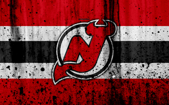 4k, New Jersey Devils, grunge, NHL, hockey, art, Eastern Conference, USA, logo, stone texture, Metropolitan Division