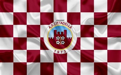 AS Cittadella, 4k, logo, creative art, purple white checkered flag, Italian football club, Serie B, emblem, silk texture, Cittadella, Italy, football