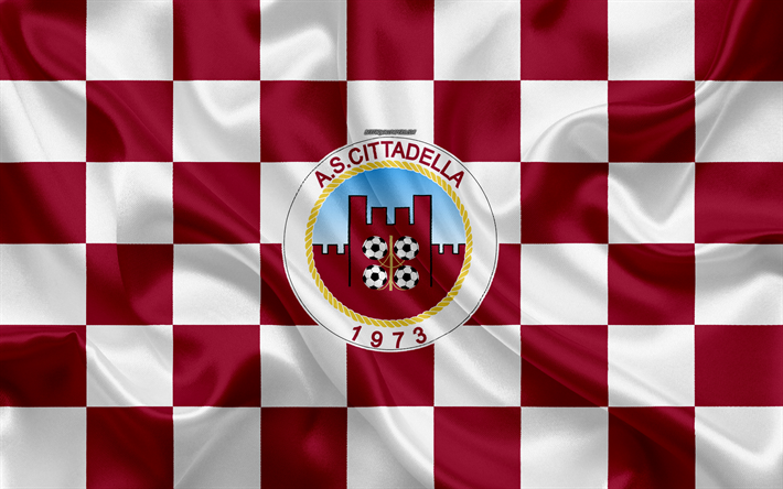 Di Cittadella, 4k, logo, creativo, arte, viola, bianco, bandiera a scacchi, il calcio italiano di club, in Serie B, emblema, seta, texture, Cittadella, Italia, calcio