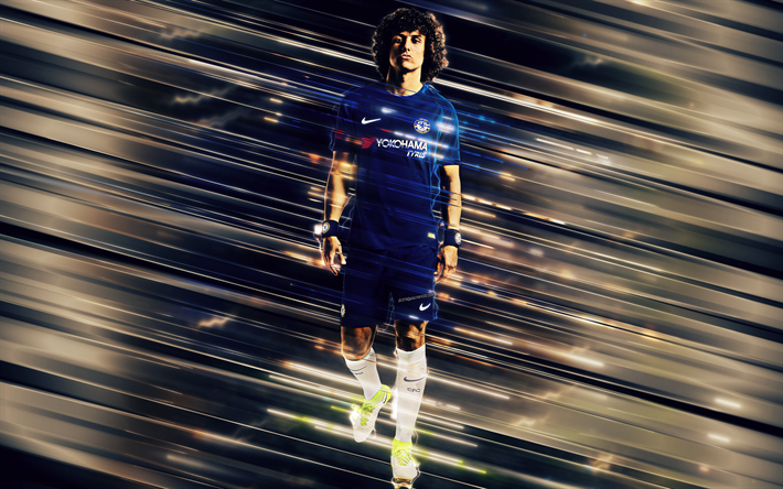 David Luiz, Chelsea, 4k, arte criativa, centro de volta, defensor, l&#226;minas de estilo, O Chelsea FC, Futebolista brasileiro, Premier League, Inglaterra, fundo azul, linhas de arte, futebol